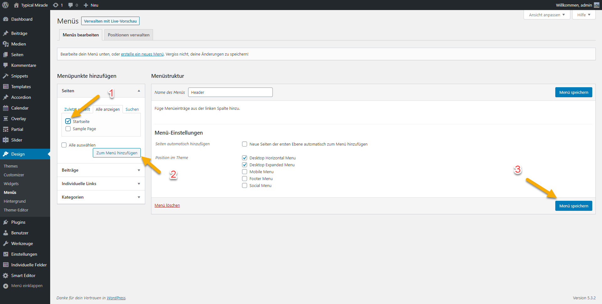 Wordpress menues-add