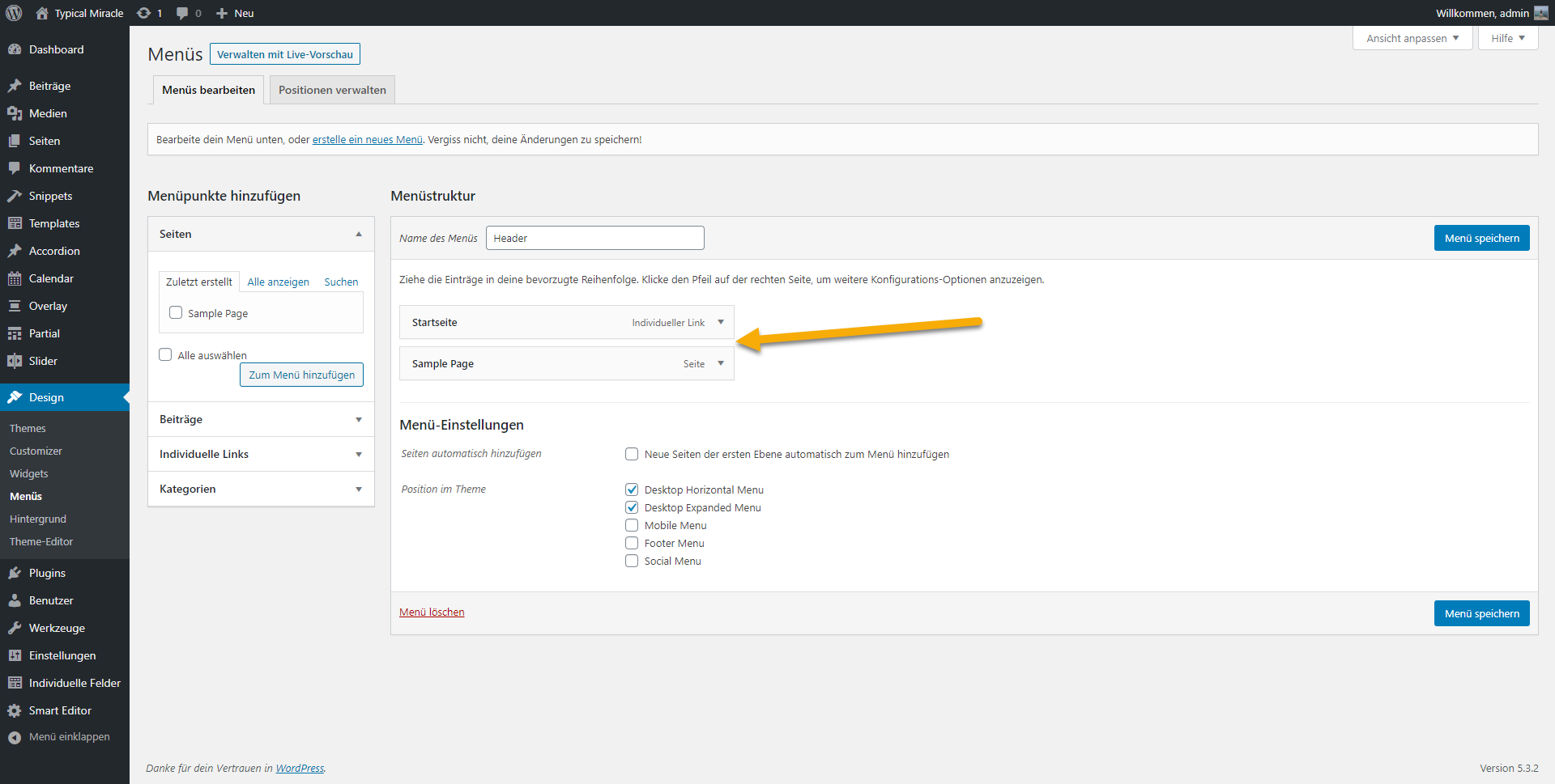 Wordpress menues-order