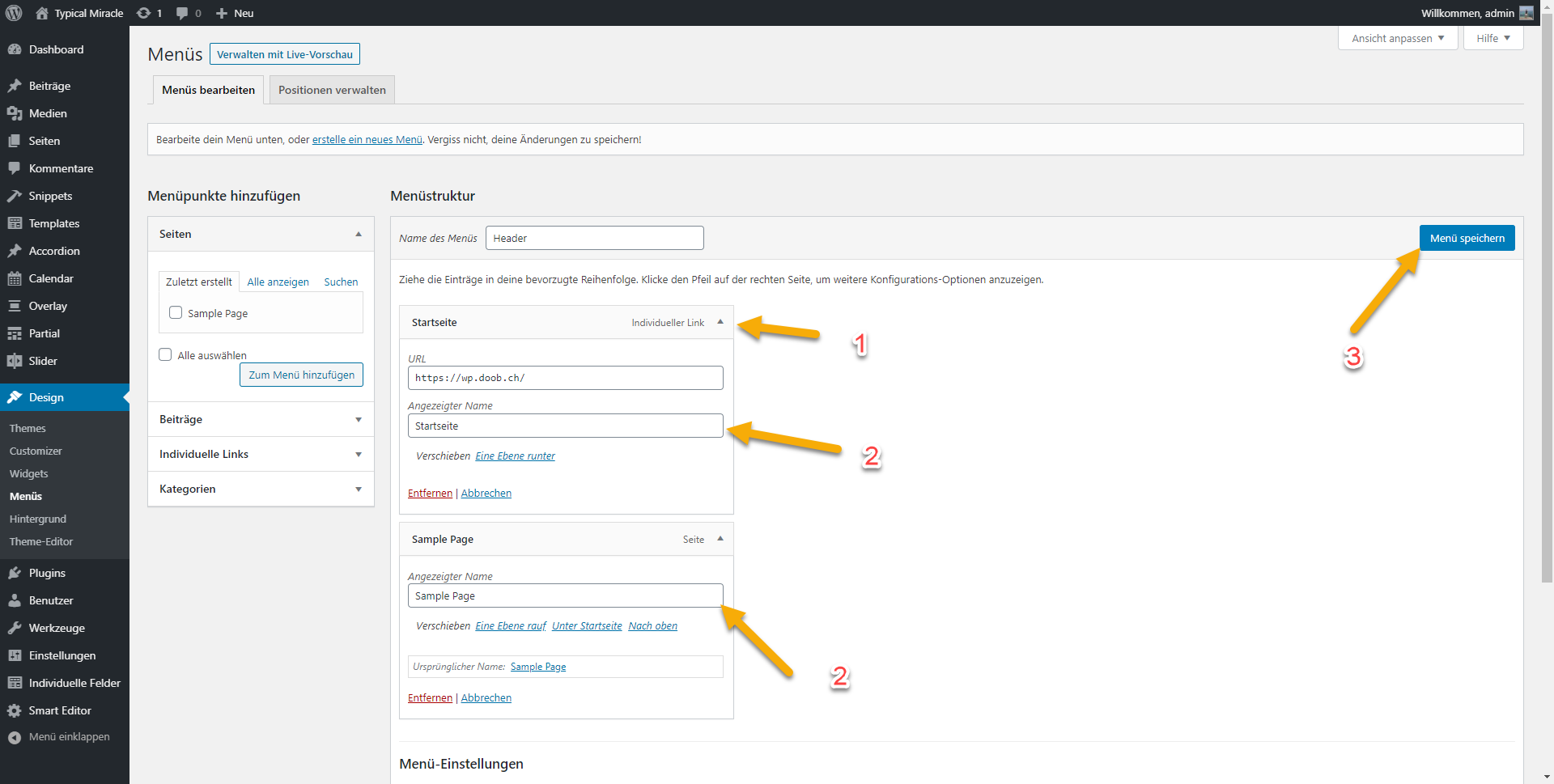 Wordpress menues-text