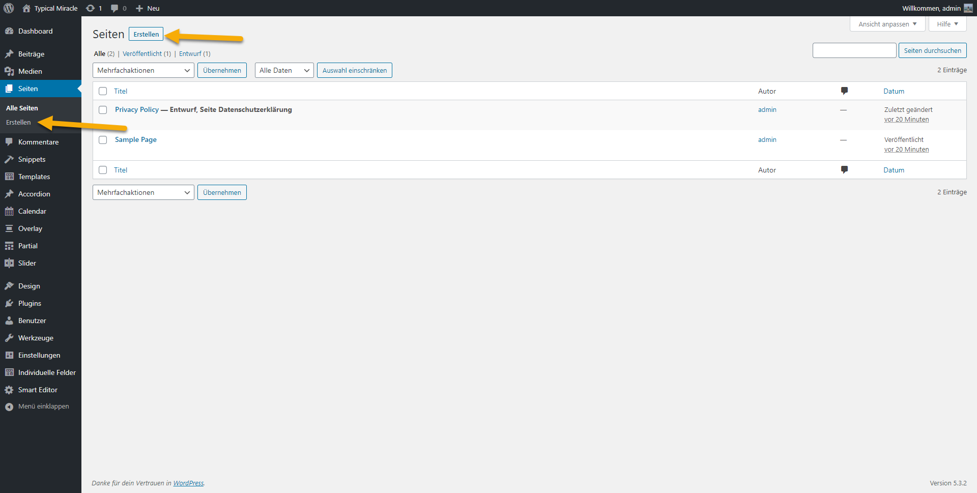 Wordpress pages-add