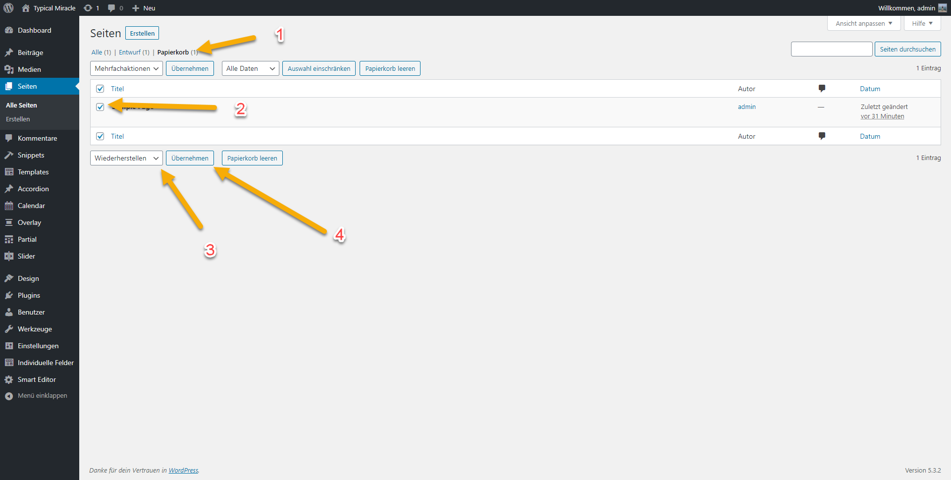 Wordpress pages-restore