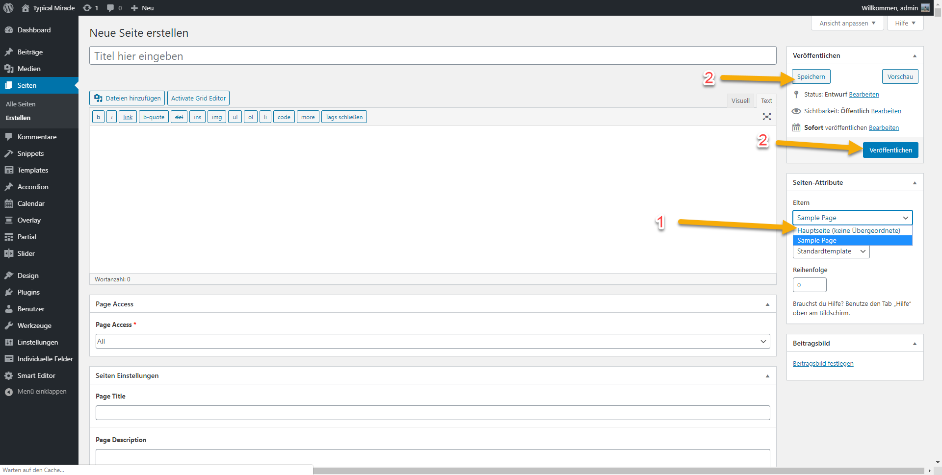 Wordpress pages-subpages