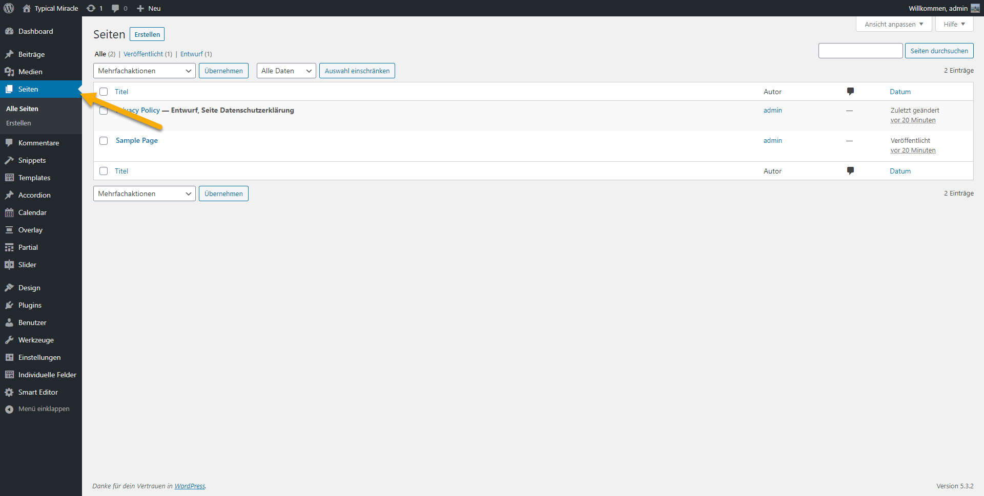 Wordpress pages